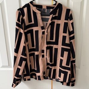 SHEIN Black and Tan Geometric Blouse